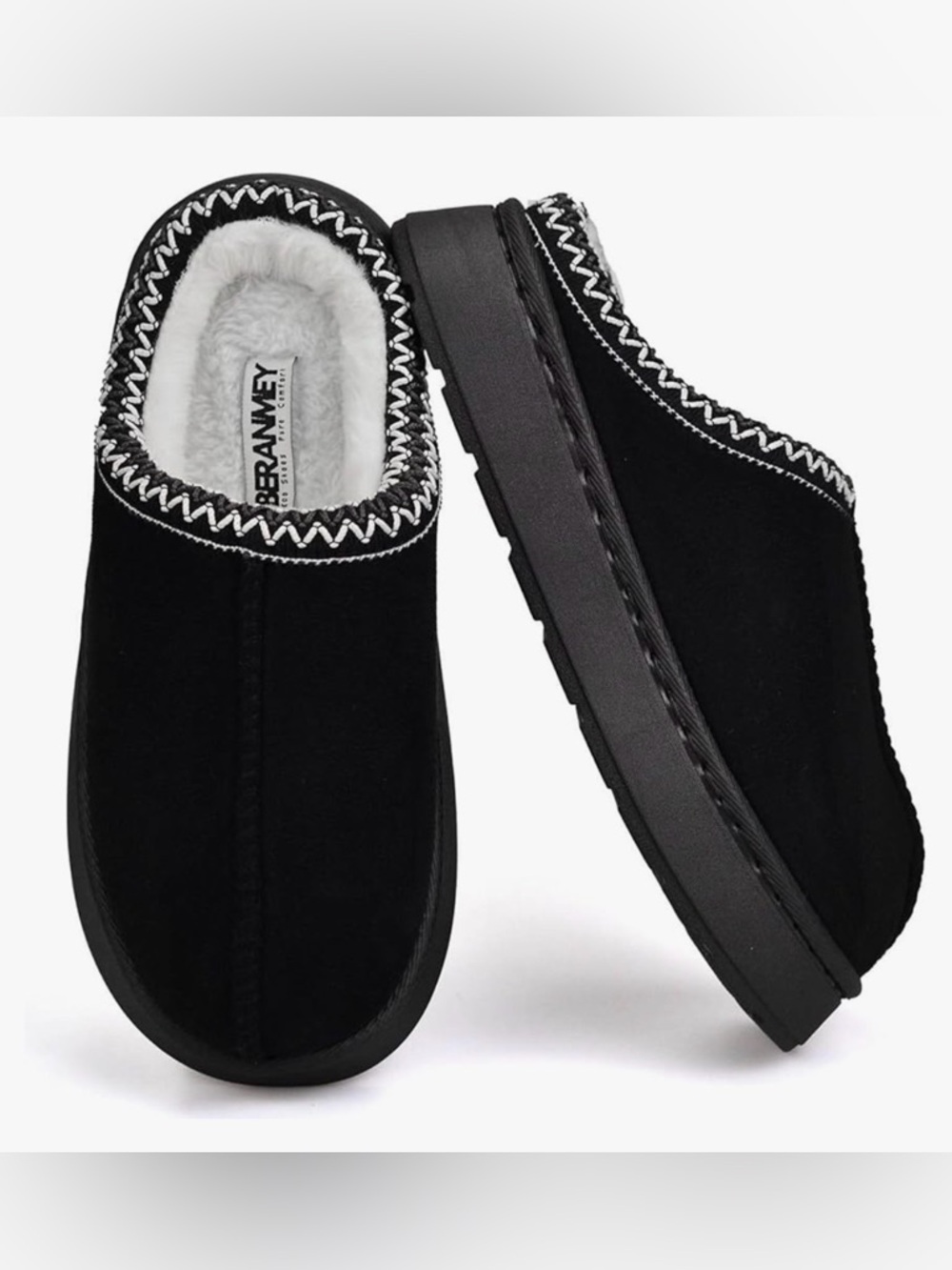 NWOT, Beranmey‎ Women/Men Thick-Soled Fuzzy Slippers, black, 42-43.